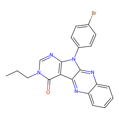 11-(4-bromophenyl)-3-propyl-3H-pyrimido[5',4':4,5]pyrrolo[2,3-b]quinoxalin-4(11H)-one structure