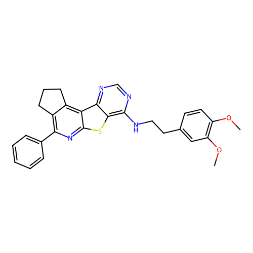 N-(3,4-dimethoxyphenethyl)-4-phenyl-2,3-dihydro-1H-cyclopenta[4',5']pyrido[3',2':4,5]thieno[3,2-d]pyrimidin-7-amine structure
