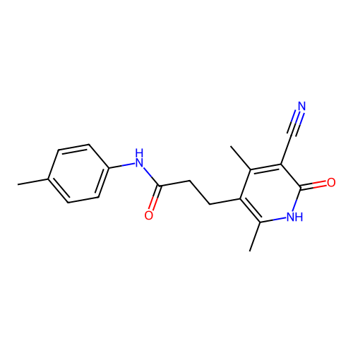 3-(5-cyano-2,4-dimethyl-6-oxo-1H-pyridin-3-yl)-N-(4-methylphenyl)propanamide structure