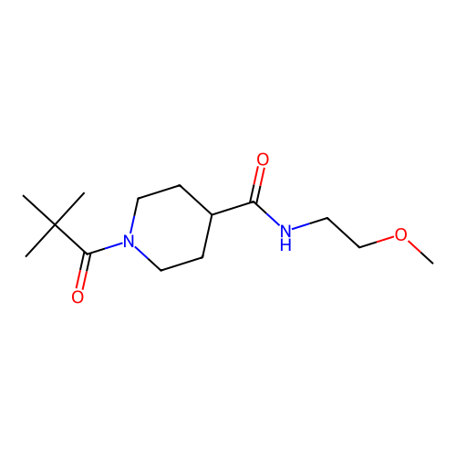 1-(2,2-dimethylpropanoyl)-N-(2-methoxyethyl)piperidine-4-carboxamide structure