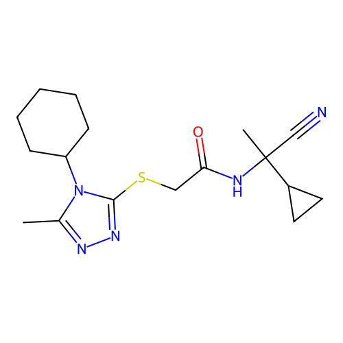 N-(1-cyano-1-cyclopropylethyl)-2-[(4-cyclohexyl-5-methyl-4H-1,2,4-triazol-3-yl)sulfanyl]acetamide structure