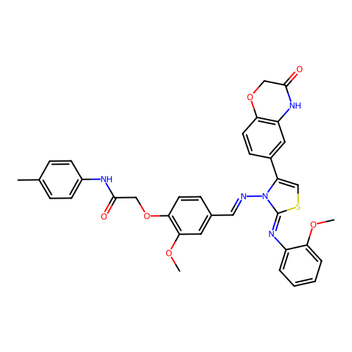2-[4-[[[4-(3,4-Dihydro-3-oxo-2H-1,4-benzoxazin-6-yl)-2-[(2-methoxyphenyl)imino]-3(2H)-thiazolyl]imino]methyl]-2-methoxyphenoxy]-N-(4-methylphenyl)acetamide structure