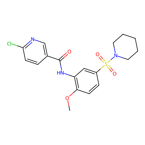 6-chloro-N-[2-methoxy-5-(piperidine-1-sulfonyl)phenyl]pyridine-3-carboxamide structure