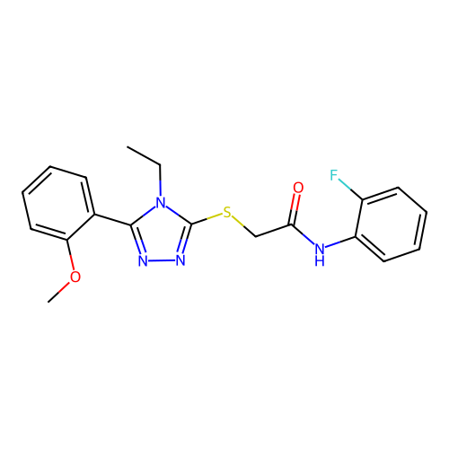 2-{[4-ethyl-5-(2-methoxyphenyl)-4H-1,2,4-triazol-3-yl]sulfanyl}-N-(2-fluorophenyl)acetamide structure