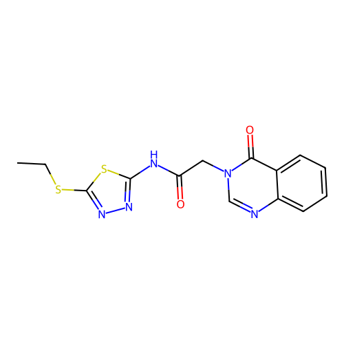 N-(5-ethylsulfanyl-1,3,4-thiadiazol-2-yl)-2-(4-oxoquinazolin-3-yl)acetamide structure