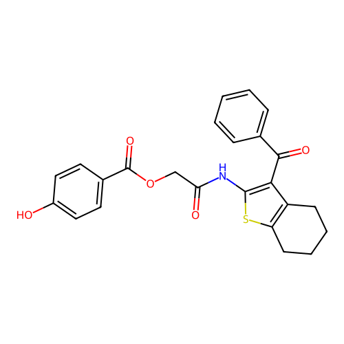 (3-benzoyl-4,5,6,7-tetrahydrobenzothiophen-2-yl)carbamoylmethyl 4-hydroxybenzoate structure