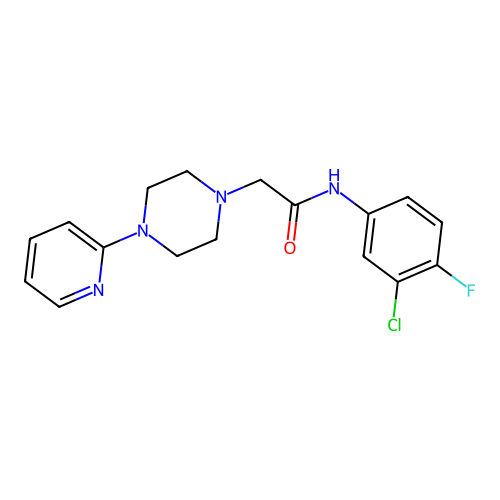 N-(3-chloro-4-fluorophenyl)-2-(4-pyridin-2-ylpiperazin-1-yl)acetamide structure
