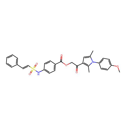 [2-[1-(4-methoxyphenyl)-2,5-dimethylpyrrol-3-yl]-2-oxoethyl] 4-[[(E)-2-phenylethenyl]sulfonylamino]benzoate structure