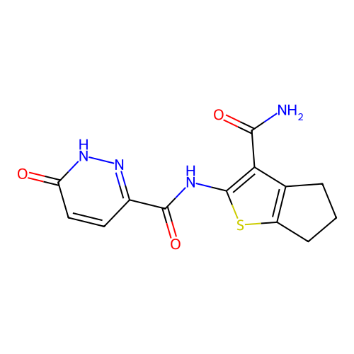N-{3-carbamoyl-4H,5H,6H-cyclopenta[b]thiophen-2-yl}-6-oxo-1,6-dihydropyridazine-3-carboxamide structure