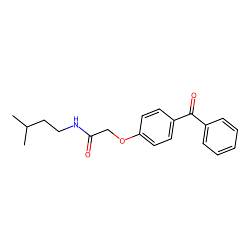 2-(4-benzoylphenoxy)-N-(3-methylbutyl)acetamide structure