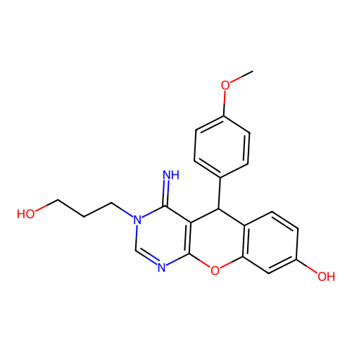 3-(3-hydroxypropyl)-4-imino-5-(4-methoxyphenyl)-3,5-dihydro-4H-chromeno[2,3-d]pyrimidin-8-ol structure