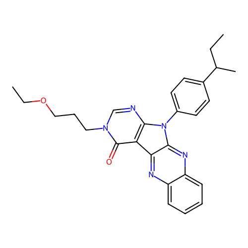 11-(4-(sec-butyl)phenyl)-3-(3-ethoxypropyl)-3H-pyrimido[5',4':4,5]pyrrolo[2,3-b]quinoxalin-4(11H)-one structure