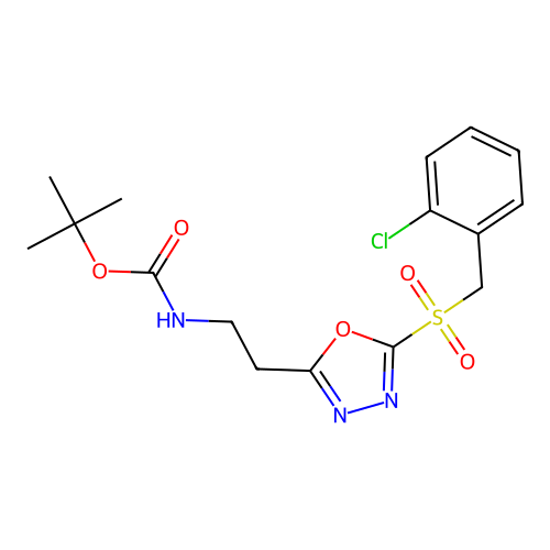 Tert-butyl (2-(5-((2-chlorobenzyl)sulfonyl)-1,3,4-oxadiazol-2-yl)ethyl)carbamate structure