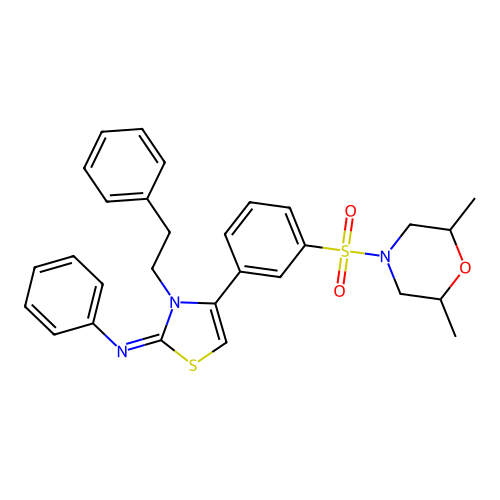 N-[(2Z)-4-{3-[(2,6-dimethylmorpholin-4-yl)sulfonyl]phenyl}-3-(2-phenylethyl)-1,3-thiazol-2(3H)-ylidene]aniline structure