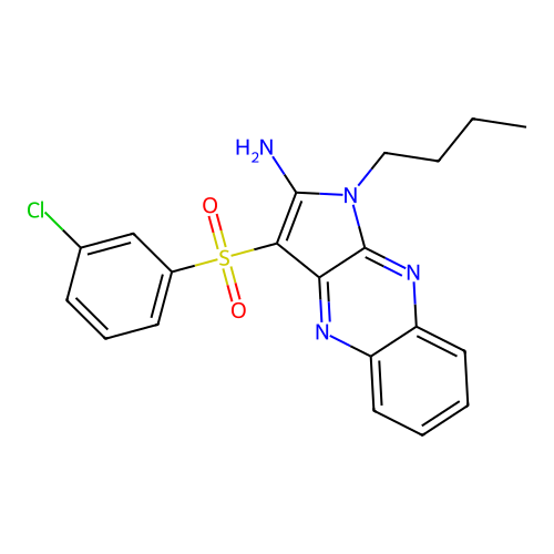 1-butyl-3-[(3-chlorophenyl)sulfonyl]-1H-pyrrolo[2,3-b]quinoxalin-2-amine structure