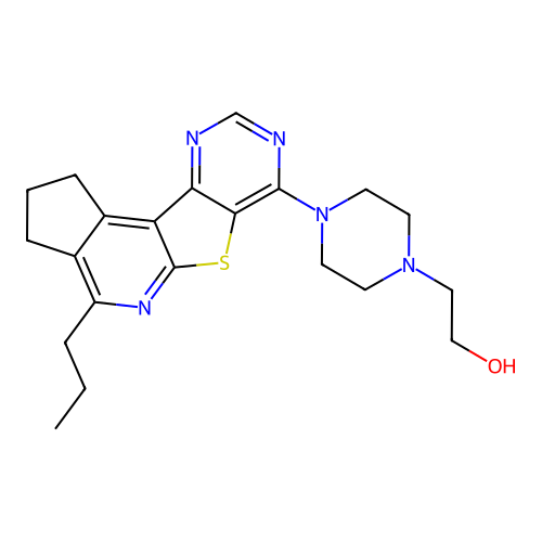 2-(4-(4-propyl-2,3-dihydro-1H-cyclopenta[4',5']pyrido[3',2':4,5]thieno[3,2-d]pyrimidin-7-yl)piperazin-1-yl)ethanol structure