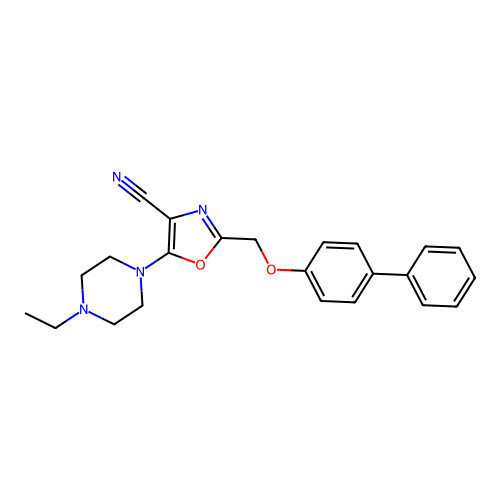 2-[(biphenyl-4-yloxy)methyl]-5-(4-ethylpiperazin-1-yl)-1,3-oxazole-4-carbonitrile structure