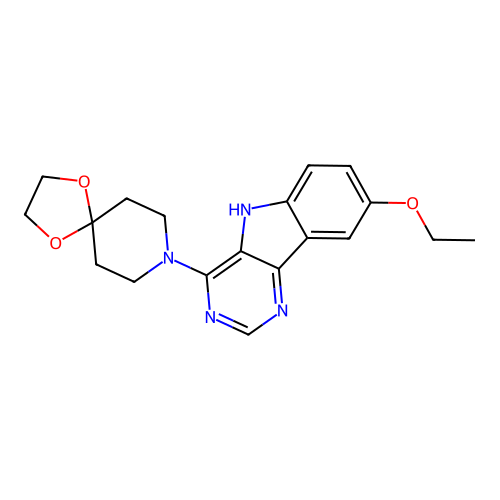 8-(8-ethoxy-5H-pyrimido[5,4-b]indol-4-yl)-1,4-dioxa-8-azaspiro[4.5]decane structure