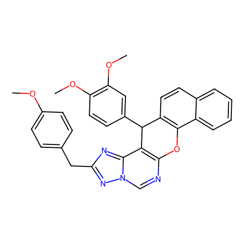 14-(3,4-dimethoxyphenyl)-2-(4-methoxybenzyl)-14H-benzo[7,8]chromeno[3,2-e][1,2,4]triazolo[1,5-c]pyrimidine structure