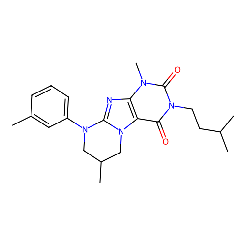 1,7-dimethyl-3-(3-methylbutyl)-9-(3-methylphenyl)-1H,2H,3H,4H,6H,7H,8H,9H-pyrimido[1,2-g]purine-2,4-dione structure