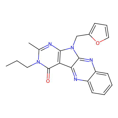 11-(furan-2-ylmethyl)-2-methyl-3-propyl-3H-pyrimido[5',4':4,5]pyrrolo[2,3-b]quinoxalin-4(11H)-one structure
