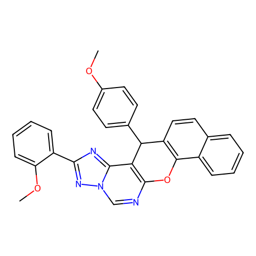 2-(2-methoxyphenyl)-14-(4-methoxyphenyl)-14H-benzo[7,8]chromeno[3,2-e][1,2,4]triazolo[1,5-c]pyrimidine structure
