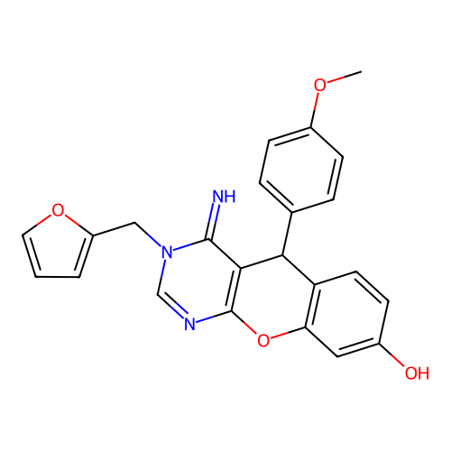 3-(furan-2-ylmethyl)-4-imino-5-(4-methoxyphenyl)-3,5-dihydro-4H-chromeno[2,3-d]pyrimidin-8-ol structure