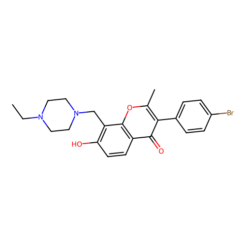 3-(4-bromophenyl)-8-((4-ethylpiperazin-1-yl)methyl)-7-hydroxy-2-methyl-4H-chromen-4-one structure