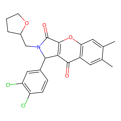 1-(3,4-dichlorophenyl)-6,7-dimethyl-2-((tetrahydrofuran-2-yl)methyl)-1,2-dihydrochromeno[2,3-c]pyrrole-3,9-dione structure