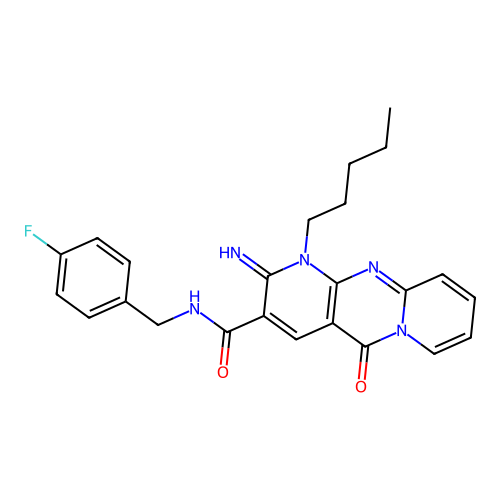 N-(4-fluorobenzyl)-2-imino-5-oxo-1-pentyl-1,5-dihydro-2H-dipyrido[1,2-a:2',3'-d]pyrimidine-3-carboxamide structure