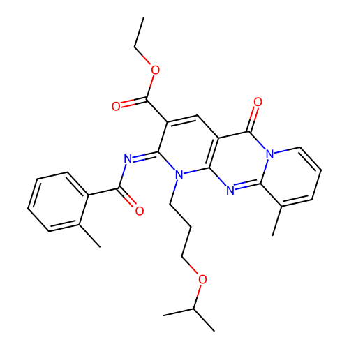 (Z)-ethyl 1-(3-isopropoxypropyl)-10-methyl-2-((2-methylbenzoyl)imino)-5-oxo-2,5-dihydro-1H-dipyrido[1,2-a:2',3'-d]pyrimidine-3-carboxylate structure