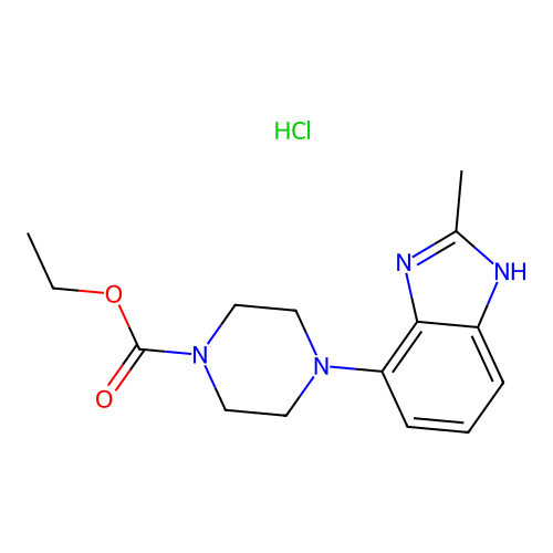 1-Piperazinecarboxylic acid, 4-(2-methyl-1H-benzimidazol-4-yl)-, ethyl ester, monohydrochloride structure