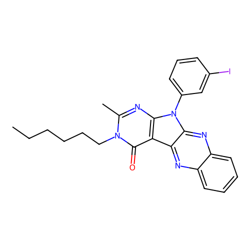 3-hexyl-11-(3-iodophenyl)-2-methyl-3,11-dihydro-4H-pyrimido[5',4':4,5]pyrrolo[2,3-b]quinoxalin-4-one structure