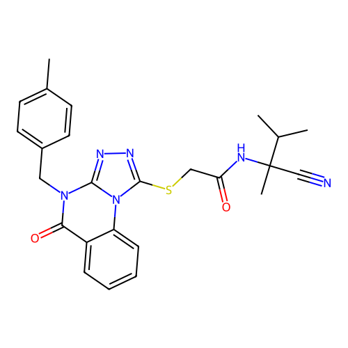 N-(1-cyano-1,2-dimethylpropyl)-2-({4-[(4-methylphenyl)methyl]-5-oxo-4H,5H-[1,2,4]triazolo[4,3-a]quinazolin-1-yl}sulfanyl)acetamide structure