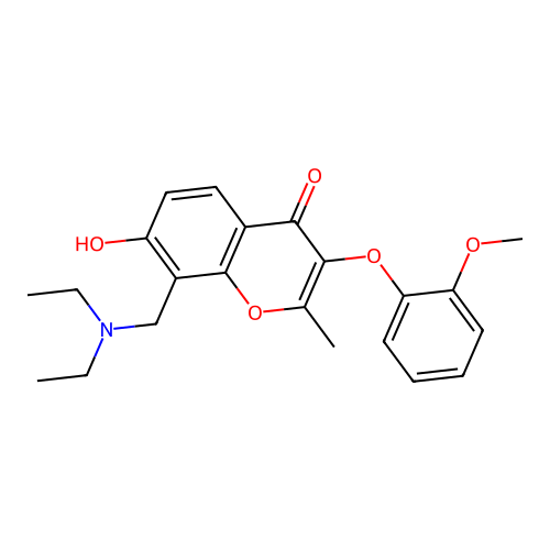 8-((diethylamino)methyl)-7-hydroxy-3-(2-methoxyphenoxy)-2-methyl-4H-chromen-4-one structure