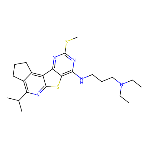 N,N-diethyl-N'-[9-(methylsulfanyl)-4-(propan-2-yl)-2,3-dihydro-1H-cyclopenta[4',5']pyrido[3',2':4,5]thieno[3,2-d]pyrimidin-7-yl]propane-1,3-diamine structure
