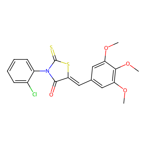 (Z)-3-(2-chlorophenyl)-2-thioxo-5-(3,4,5-trimethoxybenzylidene)thiazolidin-4-one structure