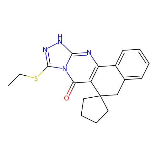 9-(ethylthio)-5H-spiro[benzo[h][1,2,4]triazolo[3,4-b]quinazoline-6,1'-cyclopentan]-7(12H)-one structure