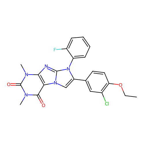 7-(3-chloro-4-ethoxyphenyl)-8-(2-fluorophenyl)-1,3-dimethyl-1H-imidazo[2,1-f]purine-2,4(3H,8H)-dione structure