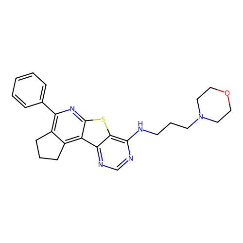 N-(3-morpholinopropyl)-4-phenyl-2,3-dihydro-1H-cyclopenta[4',5']pyrido[3',2':4,5]thieno[3,2-d]pyrimidin-7-amine structure