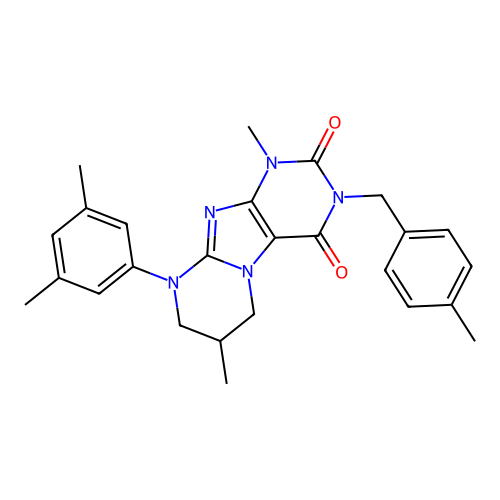 9-(3,5-dimethylphenyl)-1,7-dimethyl-3-(4-methylbenzyl)-6,7,8,9-tetrahydropyrimido[2,1-f]purine-2,4(1H,3H)-dione structure