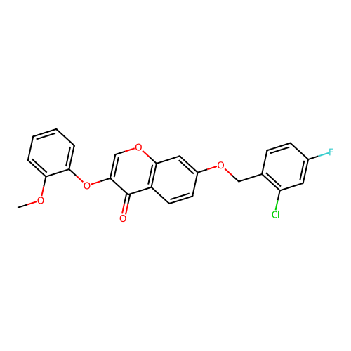 7-[(2-Chloro-4-fluorophenyl)methoxy]-3-(2-methoxyphenoxy)chromen-4-one structure