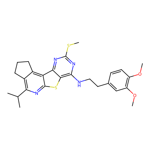 N-(3,4-dimethoxyphenethyl)-4-isopropyl-9-(methylthio)-2,3-dihydro-1H-cyclopenta[4',5']pyrido[3',2':4,5]thieno[3,2-d]pyrimidin-7-amine structure