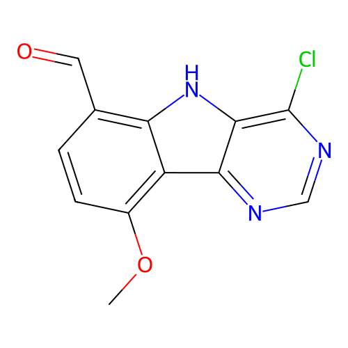 4-chloro-9-methoxy-5H-pyrimido[5,4-b]indole-6-carbaldehyde structure