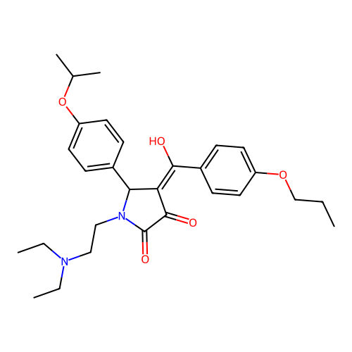 (4E)-1-(2-diethylaminoethyl)-4-[hydroxy-(4-propoxyphenyl)methylidene]-5-(4-propan-2-yloxyphenyl)pyrrolidine-2,3-dione structure