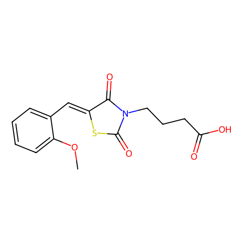 (Z)-4-(5-(2-methoxybenzylidene)-2,4-dioxothiazolidin-3-yl)butanoic acid structure