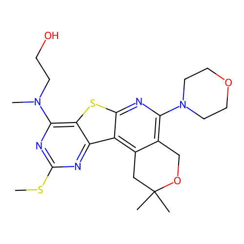 2-((2,2-dimethyl-10-(methylthio)-5-morpholino-2,4-dihydro-1H-pyrano[4'',3'':4',5']pyrido[3',2':4,5]thieno[3,2-d]pyrimidin-8-yl)(methyl)amino)ethanol structure