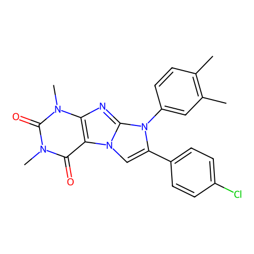 7-(4-chlorophenyl)-8-(3,4-dimethylphenyl)-1,3-dimethyl-1H-imidazo[2,1-f]purine-2,4(3H,8H)-dione structure
