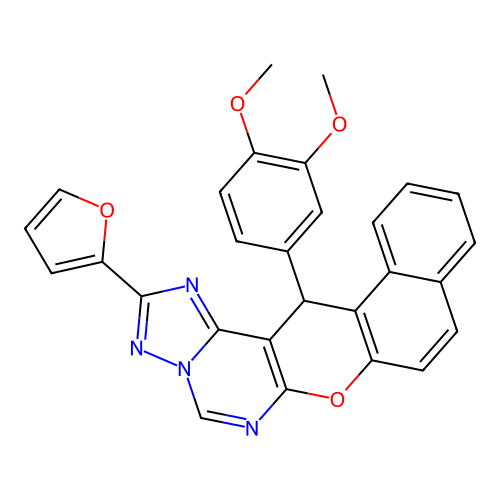 14-(3,4-dimethoxyphenyl)-2-(furan-2-yl)-14H-benzo[5,6]chromeno[3,2-e][1,2,4]triazolo[1,5-c]pyrimidine structure