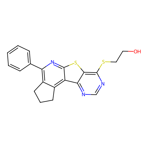 2-((4-phenyl-2,3-dihydro-1H-cyclopenta[4',5']pyrido[3',2':4,5]thieno[3,2-d]pyrimidin-7-yl)thio)ethanol structure